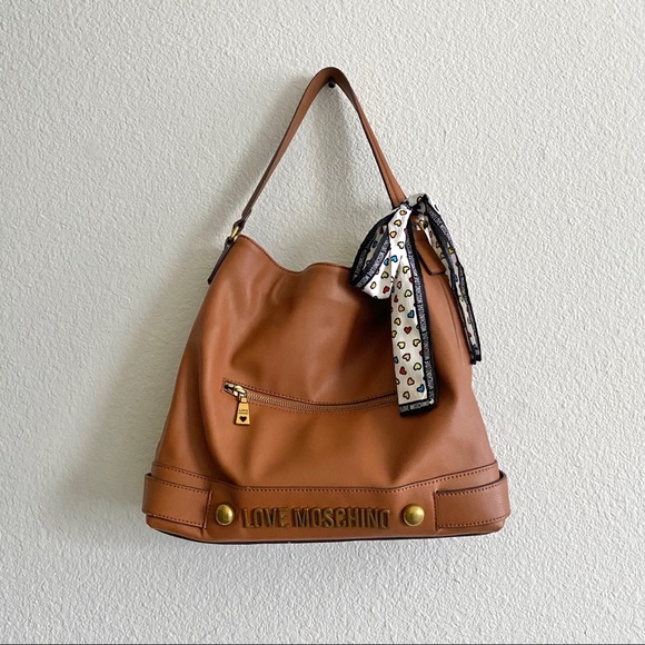 Women’s Moschino Cognac Hobo Tote Handbag Euc